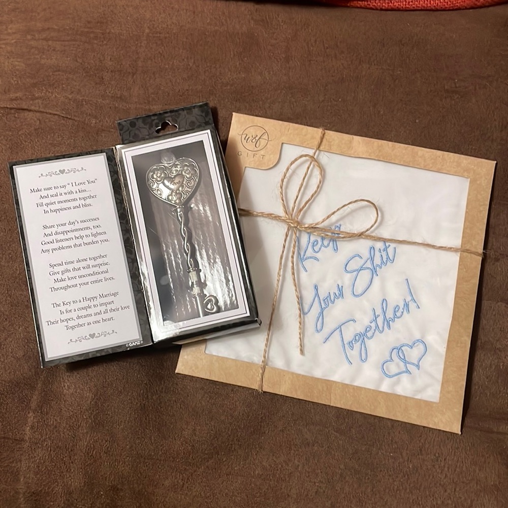 Getting married gift set keep your ish together hankie and key to marriage NEW
